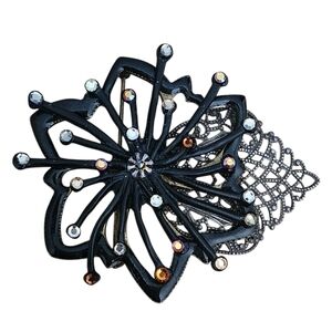 Vintage Chico's Black Starburst Brooch with Rhinestones